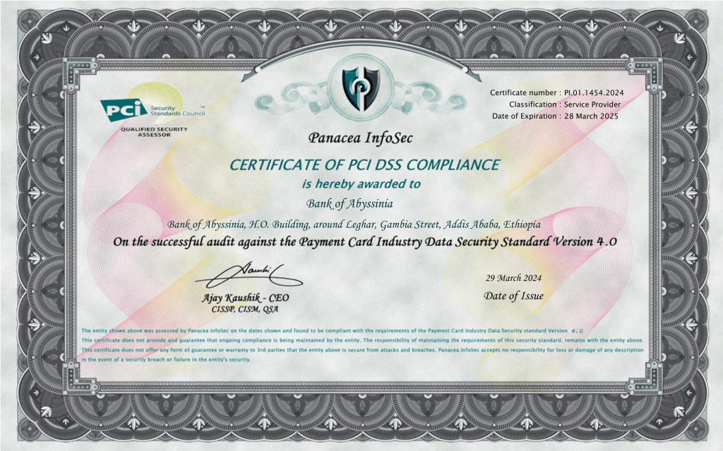 The First Bank In Ethiopia To Acquire Pci Dss V4 0 Level 1 Bank Of